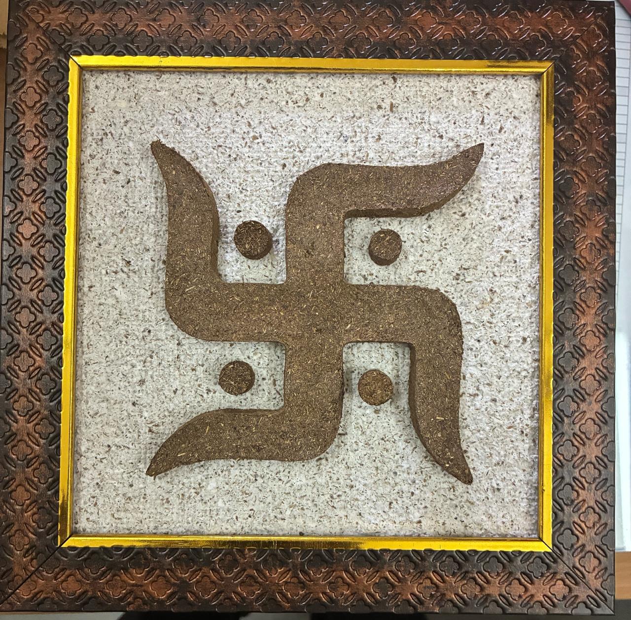 Cow Dung Swastik Symbol in Frame, Size 7” X 7”